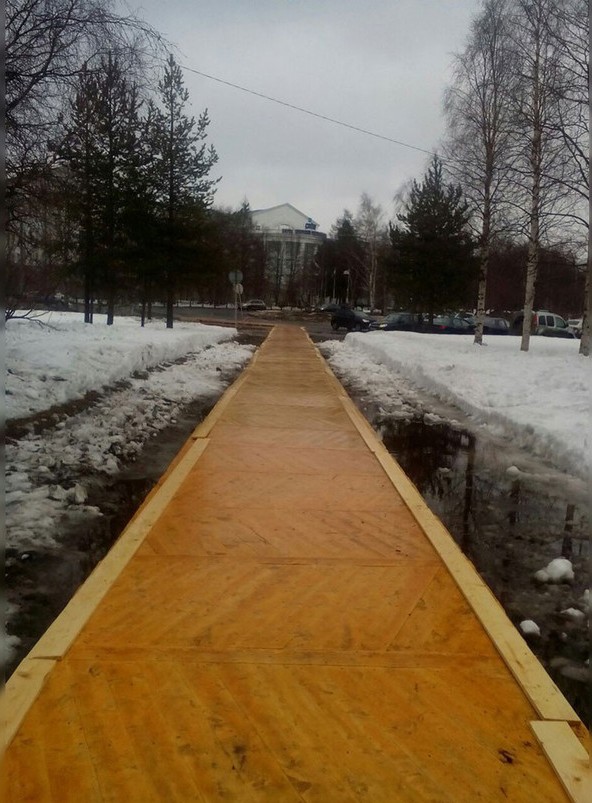 Архангельские чиновники заложили тротуар паркетом
