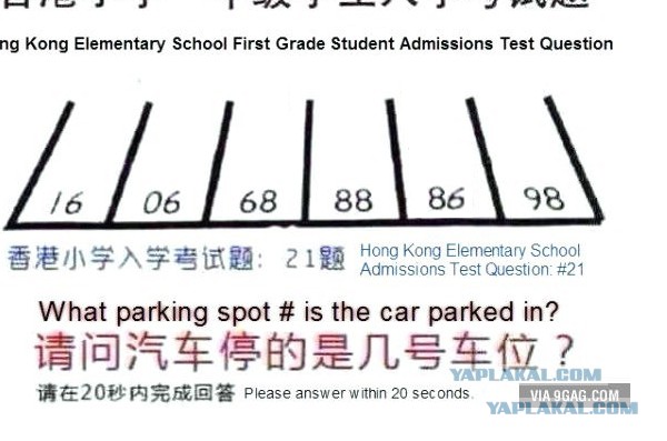 Тест на поступление в первый класс. Китай.
