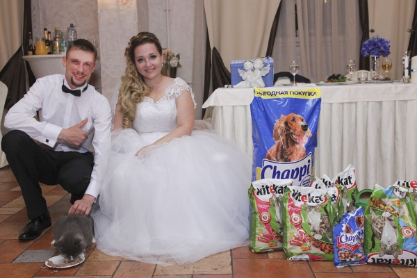 На свадьбу вместо цветов дарили корм для животных