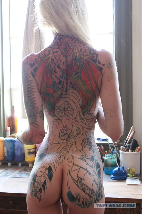 Tattoo oiled girlfriend retro