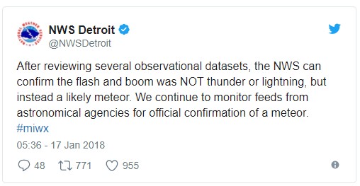 Недалеко от Детройта упал метеорит