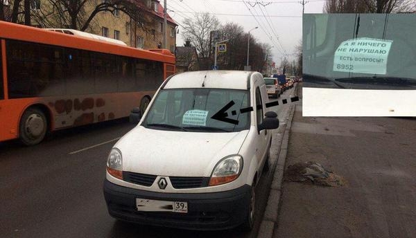 "Учите правила!": калининградец припарковал машину "против шерсти" и оставил записку для других водителей