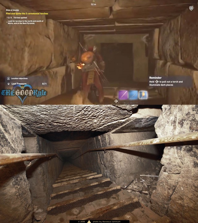 Ломаная пирамида в игре Assassin's Creed Origins и в реальности