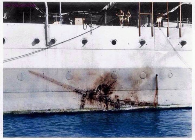 Броня крейсера после попадания снаряда