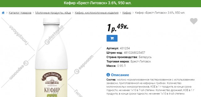 Цены на белорусскую молочку в Москве