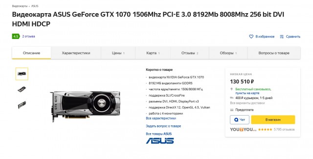 asus 1070 strix 8Gb - от 13.3к Москва-Пушкино