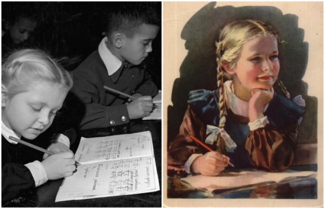 Фотографии тетрадей по чистописанию советских школьников.