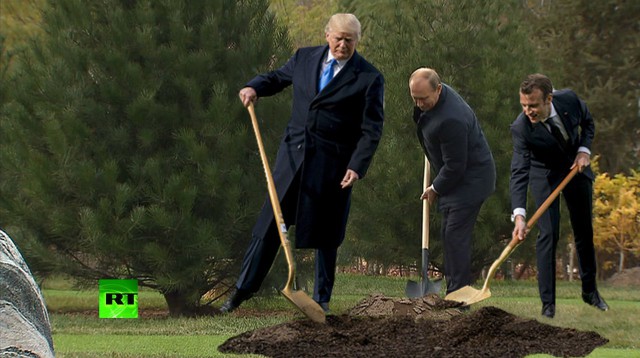 Сажающие дерево Трамп и Макрон превратились в мем