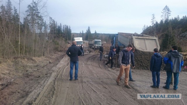 Самая федеральная трасса. На участке дороги между Петербургом и Карелией застряли в грязи 30 машин