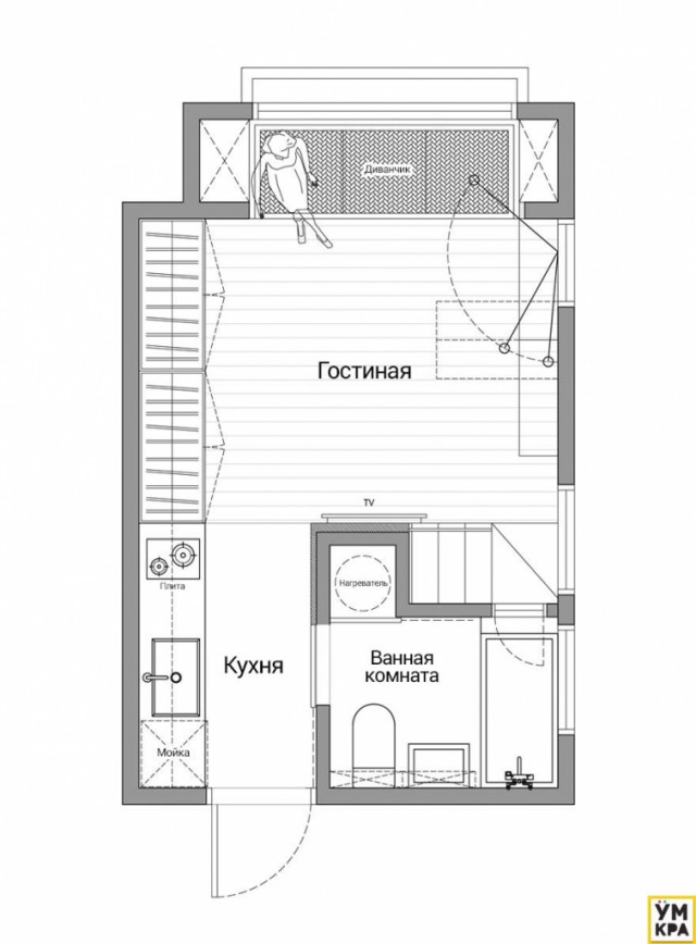 Люди не могут поверить, что в этой крутой квартире всего 22 м², но в ней есть всё