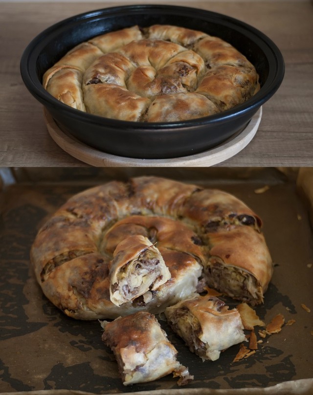 Пирог "Улитка" с курицей, грибами и сыром