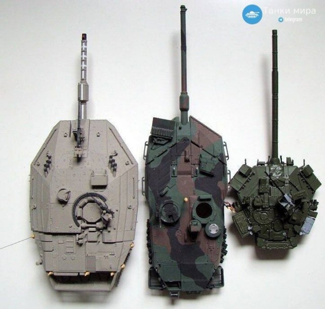 Сравнение размеров башен Merkava Mk4 , Leopard 2A6 , Т-90А