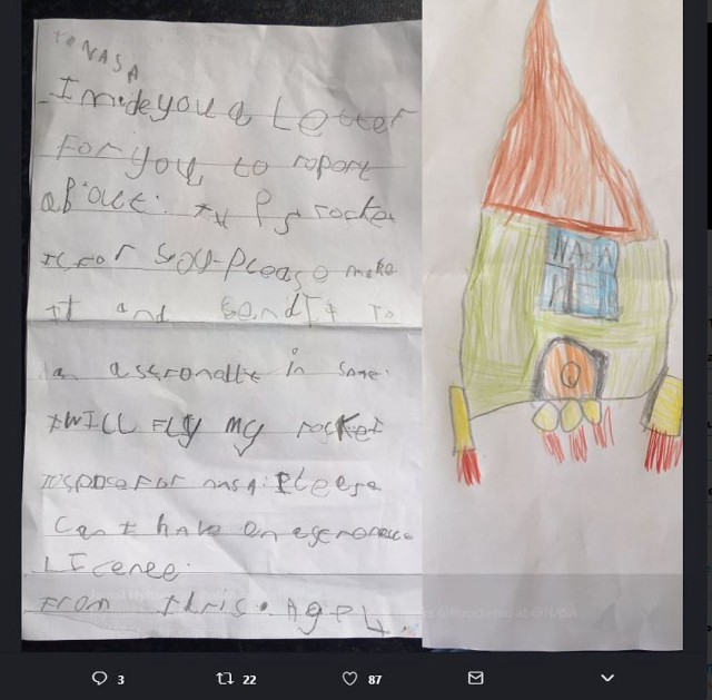 Пятилетний мальчик отправил чертеж ракеты в НАСА, и ему ответили