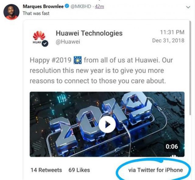 Huawei жестко наказала сотрудников за новогоднее поздравление с iPhone