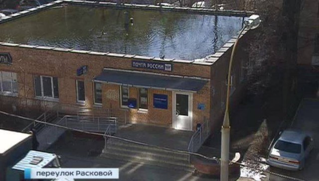 На крыше почты в Москве появилось озеро с утками
