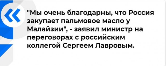 Глава МИД Малайзии поблагодарил Россию за закупки пальмового масла