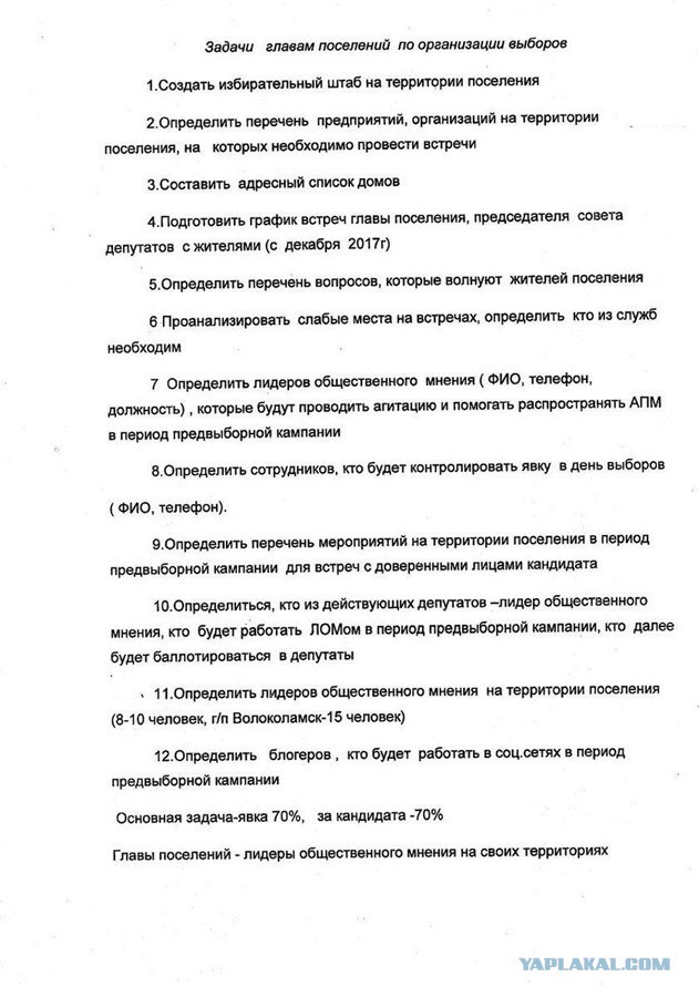 Чиновникам в Подмосковье дали задачу на выборы президента «70 на 70»