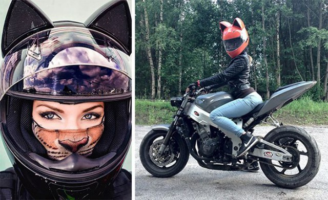 Эксклюзивный "кошачий" шлем с ушками для девушек-мотоциклисток