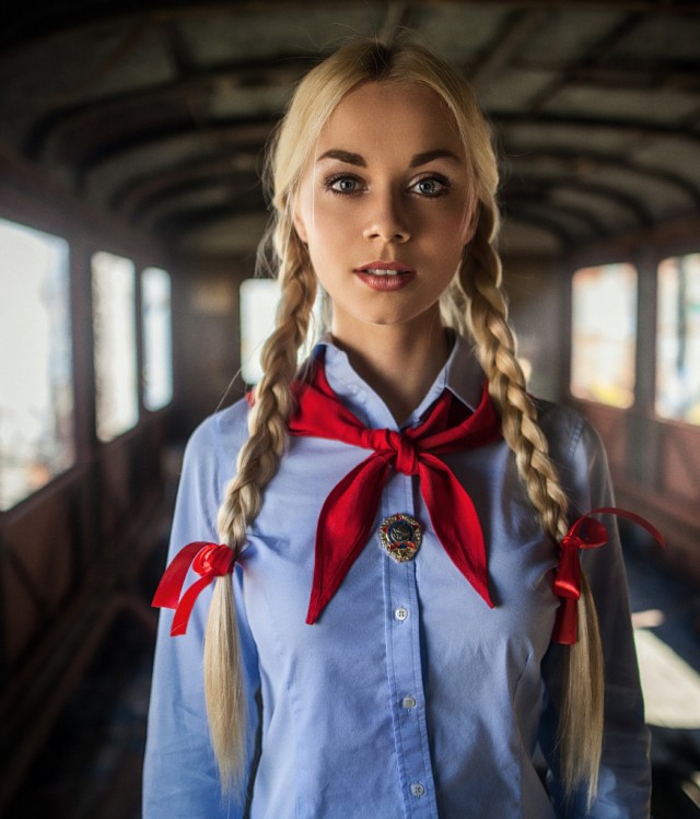 Girl handsome street pigtails