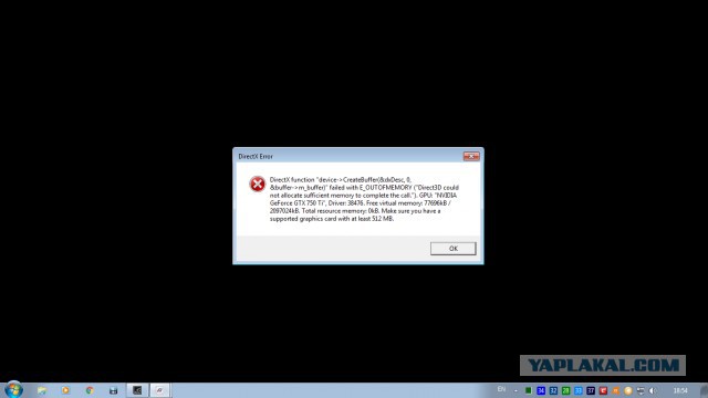 Ошибка при запуске игры.видеокарта GTX 750 Ti