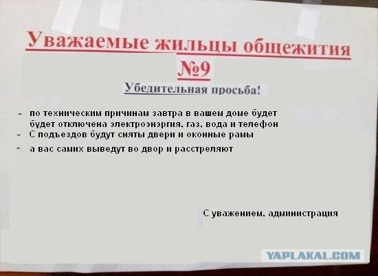 Объявление у общежития
