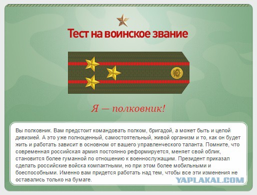 Какое у вас звание? Тест от министерства обороны)