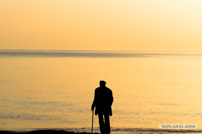 одинокий старик на берегу моря