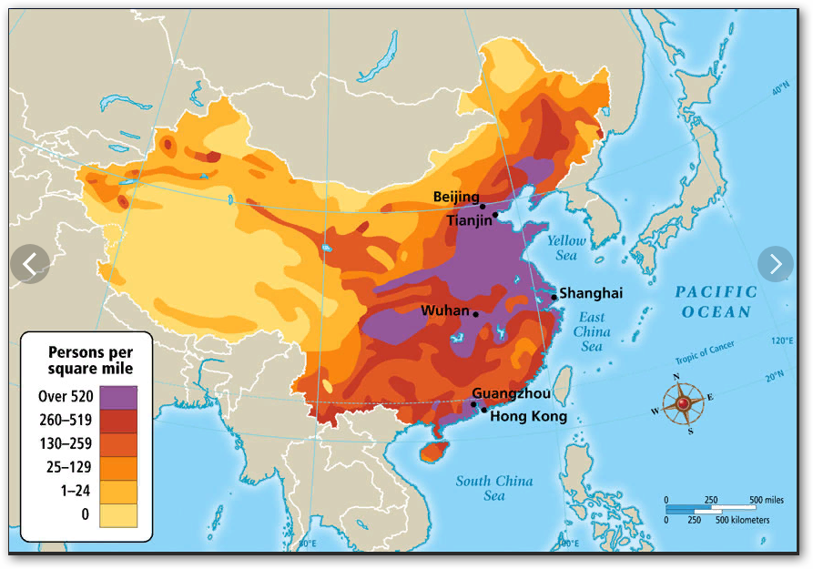 Плотность населения в китае карта