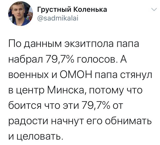 Экзитпол: Лукашенко набирает 79,7%