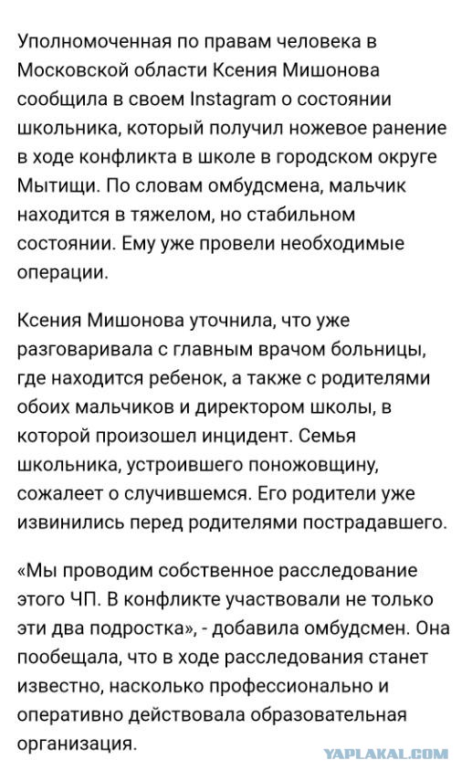 В московской школе шестиклассник-чеченец пырнул ножом мальчика-киргиза