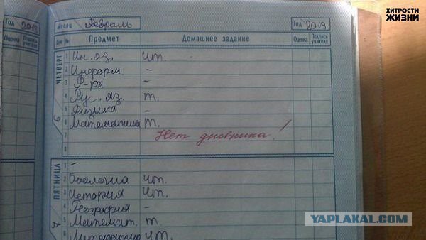 Учительские перлы из школьных дневников