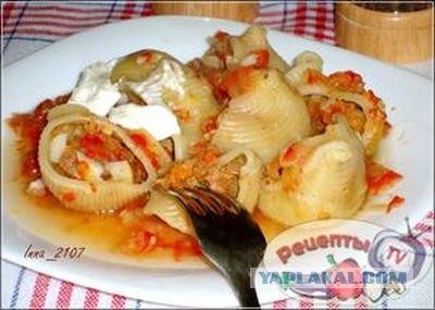 Ракушки фаршированные, Подосиновиками и курицей