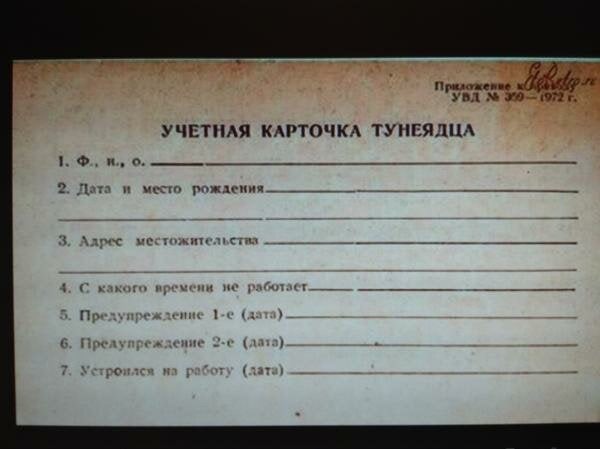 Карточка тунеядца