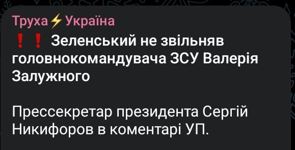Залужный снят