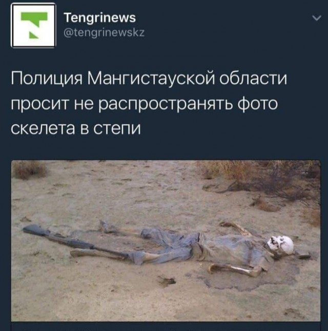 Полиция Мангистауской области просит не распространять фото скелета в степи