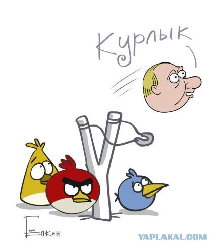 Путин с клювом в халате возглавил журавлиный клин