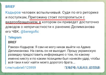 Правая рука Кадырова Делимханов высказался о Пригожине