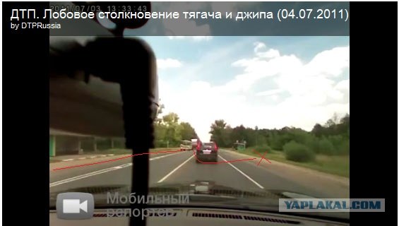 Лобовое столкновение тягача и джипа