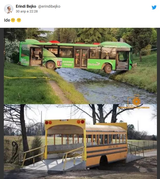 В Албании автобус застрял над рекой. Его предлагают не убирать, а превратить в мост или парк