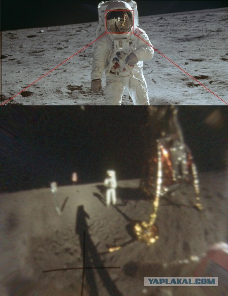 У лунных фотографий увеличили четкость и в деталях разглядели отражение на шлеме Армстронга