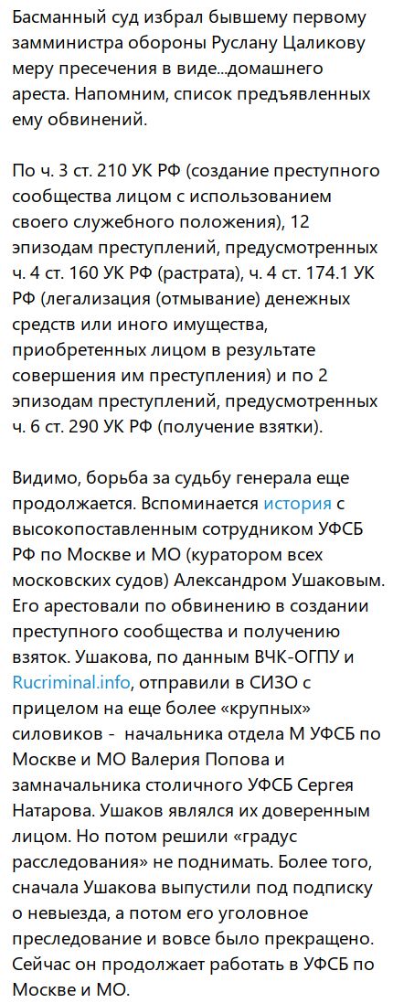 Суд отправил под домашний арест бывшего замминистра обороны Цаликова