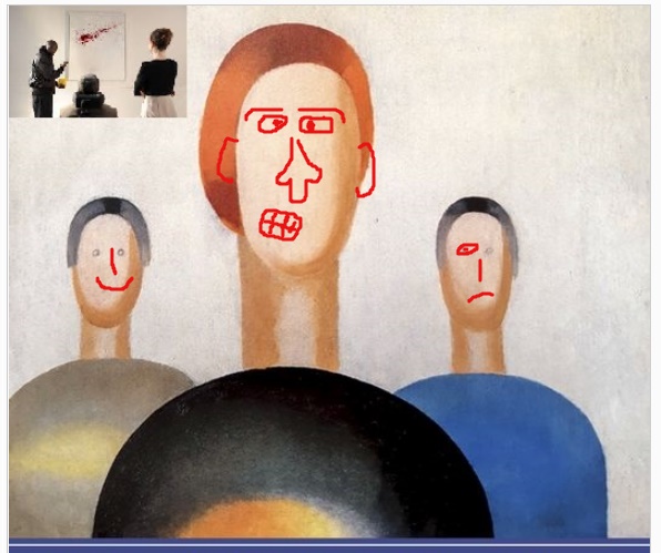 Вандал пририсовал глаза фигурам на картине ученицы Малевича