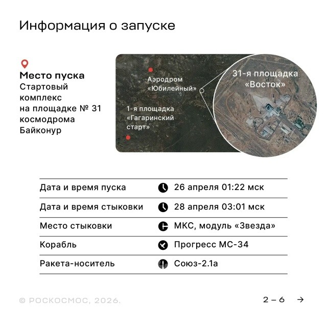 Трансляция пуска ракеты «Союз-2.1а» с кораблём «Прогресс МС-34». Байконур 26.04.2026