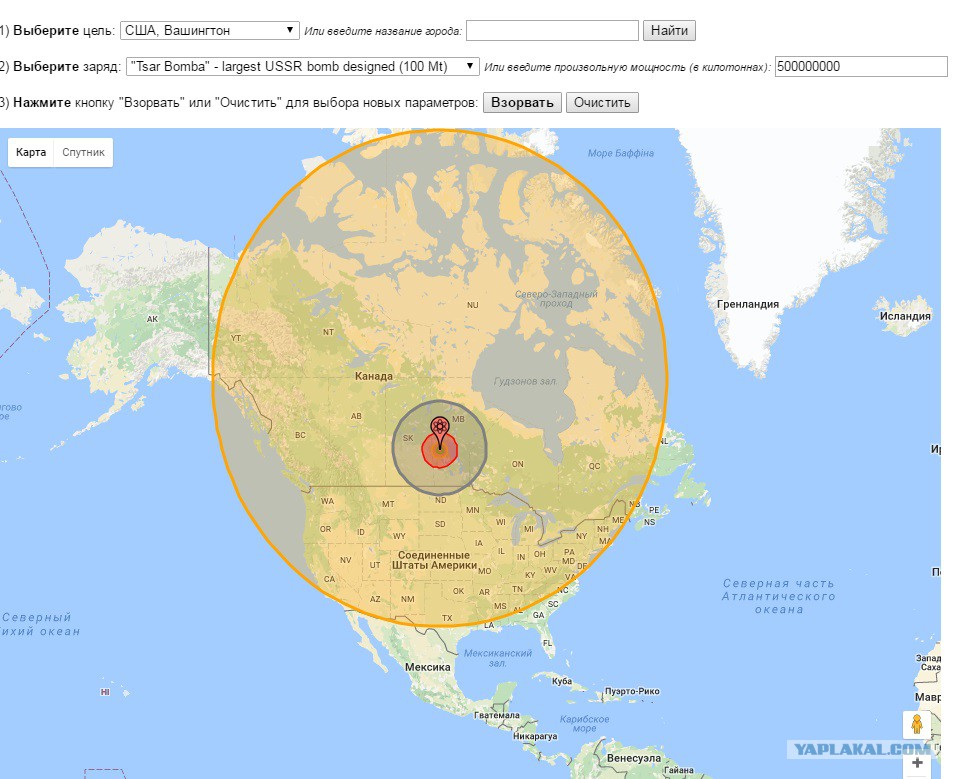 Карта взрыва ядерной бомбы