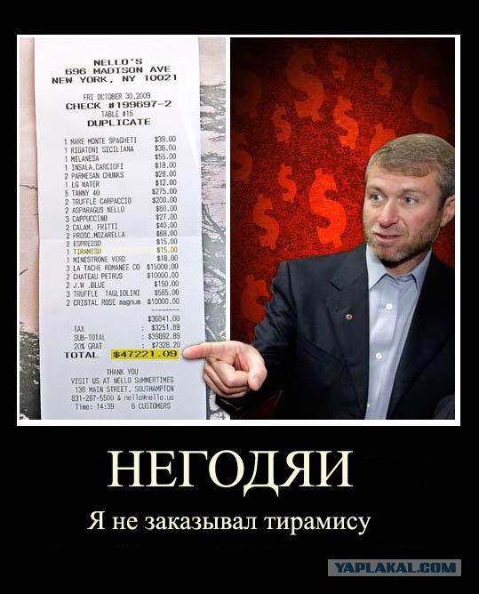 Ланч миллионера - Роман Абрамович и большой счет