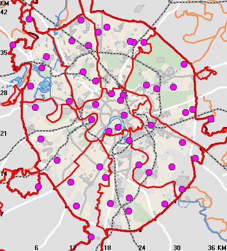 Карта питающих центров моэск