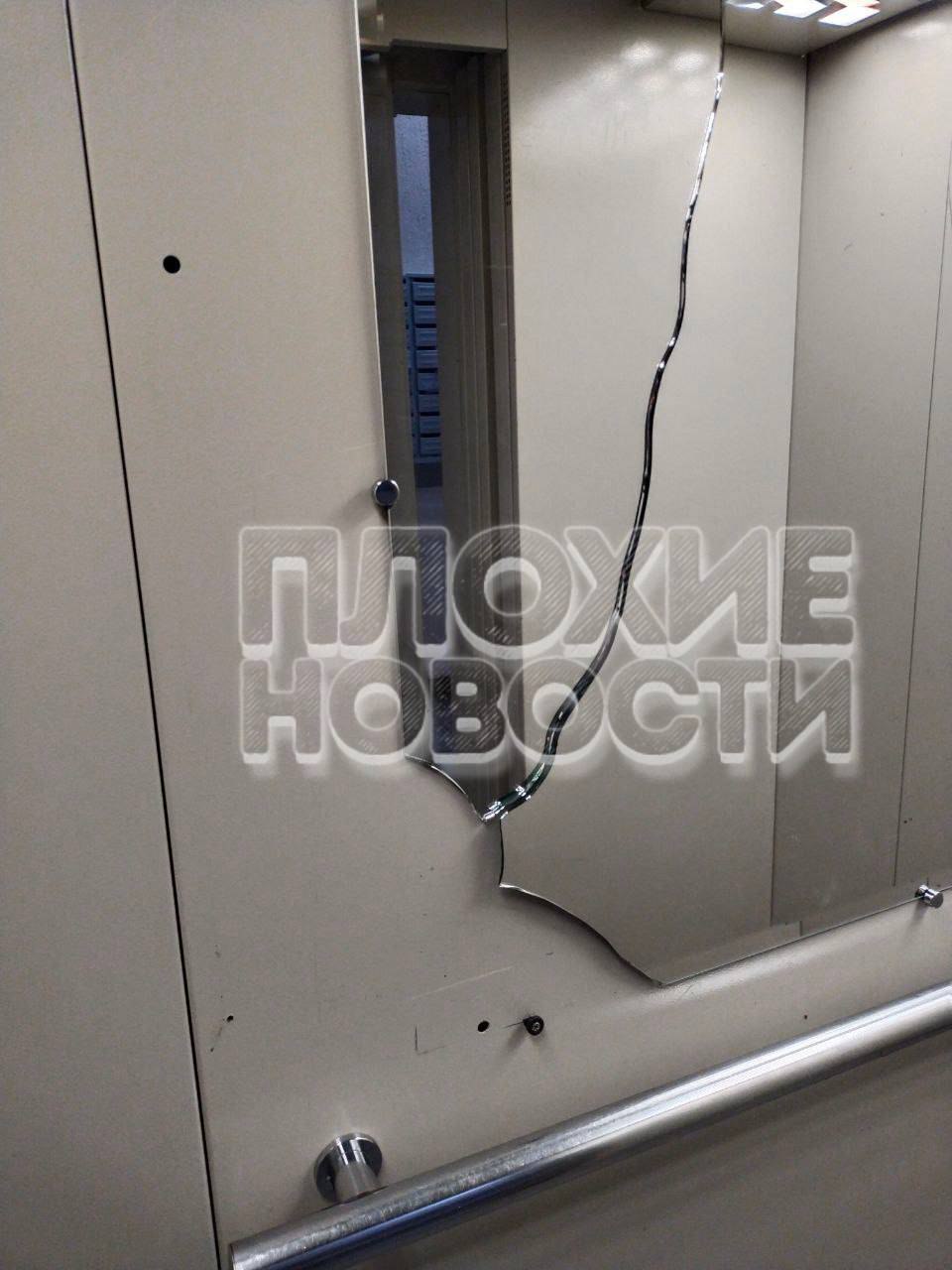 Во владимирской многоэтажке неадекват разбил зеркало лифта котом