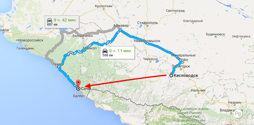 Анапа минеральные воды расстояние карта