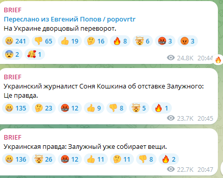 Залужный снят