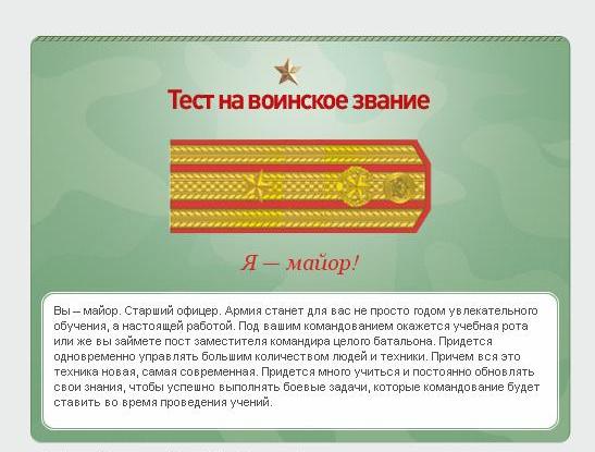 Какое у вас звание? Тест от министерства обороны)